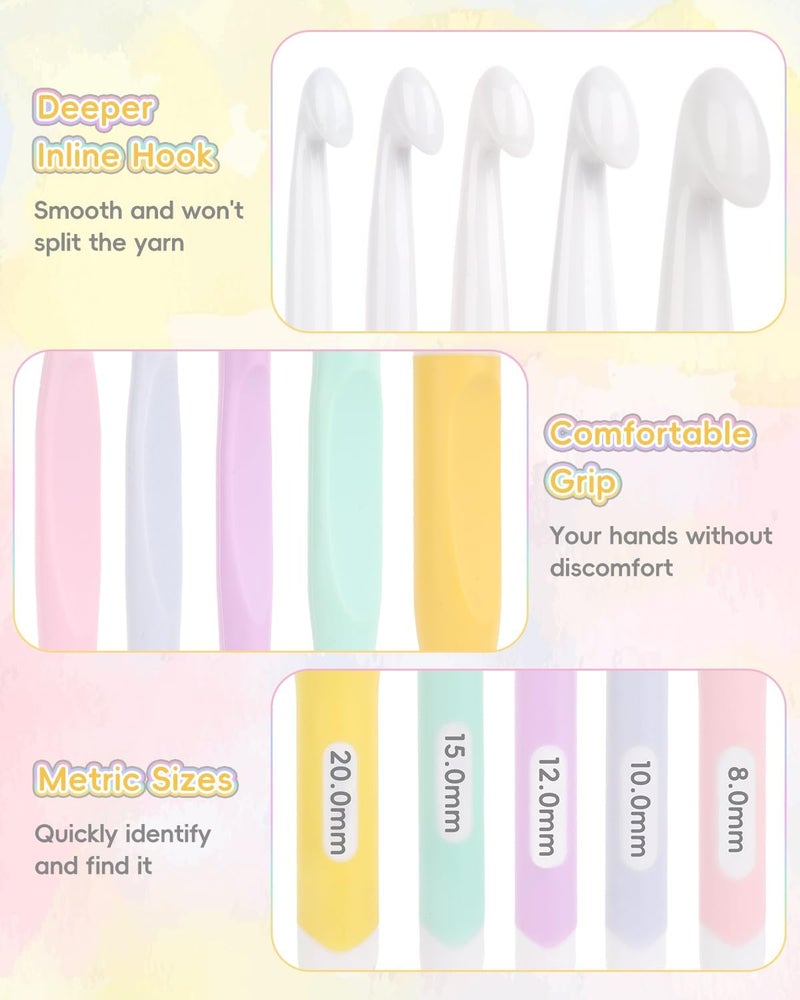 Aeelike Crochet Hooks 8mm, 10mm, 12mm,15mm, 20mm, Ergonomic Crochet Hooks Set with Large Rubber Handle for Chunky Yarn Weaving Blanket DIY Crafts,Ideal Gift - Image 3
